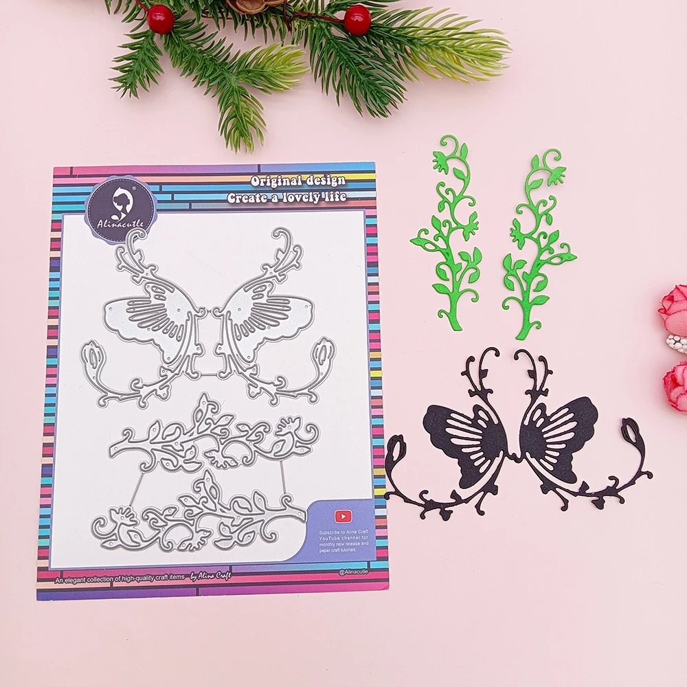 Alinacutle Schmetterlings-Blatt-Ranken-Spring-Metal-Cut-Schneideform für Scrapbooking, Papierbasteln, Album, handgemachte Karten, geätzte Stanzformen