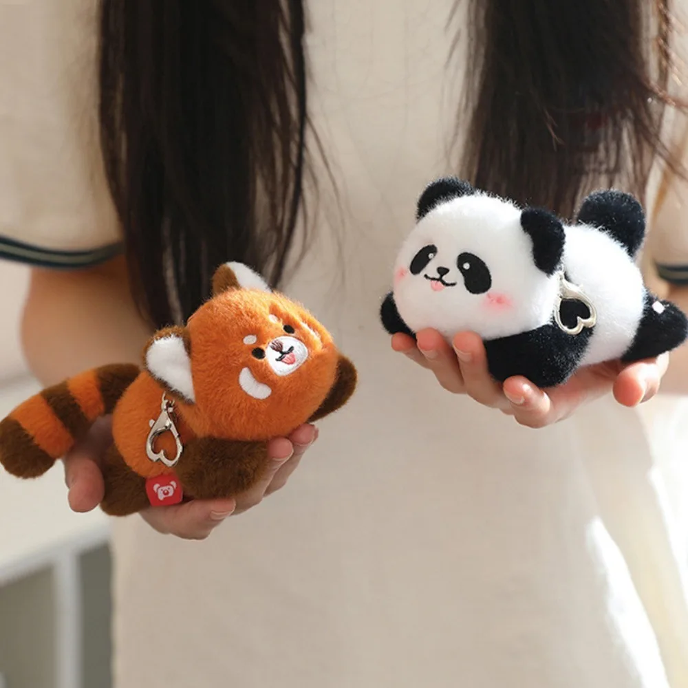 Stuffed Doll Rotating Tail Panda Keychain Stuffed Animal Panda Doll Pendant Cute Cartoon Raccoon Keyring Bag Pendant