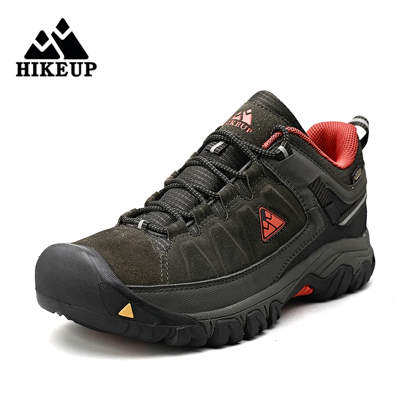 HIKEUP New Men Hiking Shoes High Quality Durable Leather Climbing Shoes Outdoor Walking Sneakers Rubber Sole Factory Outlet