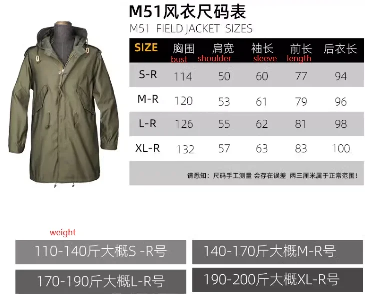 Remake M51 PARKA Windbreaker Tail Pie Overcomes M1951 Coat Military Edition Long Men's Edition