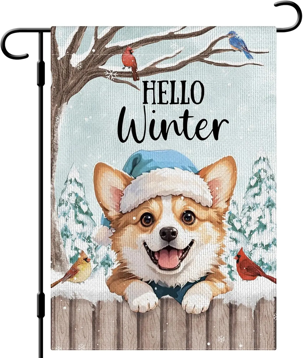 DLZDN Hello Winter Corgi Dog Garden Flag 1218 Inch Double Side Vertical Burlap Farmhouse Yard Sign Winter Christmas Outdoor UUN