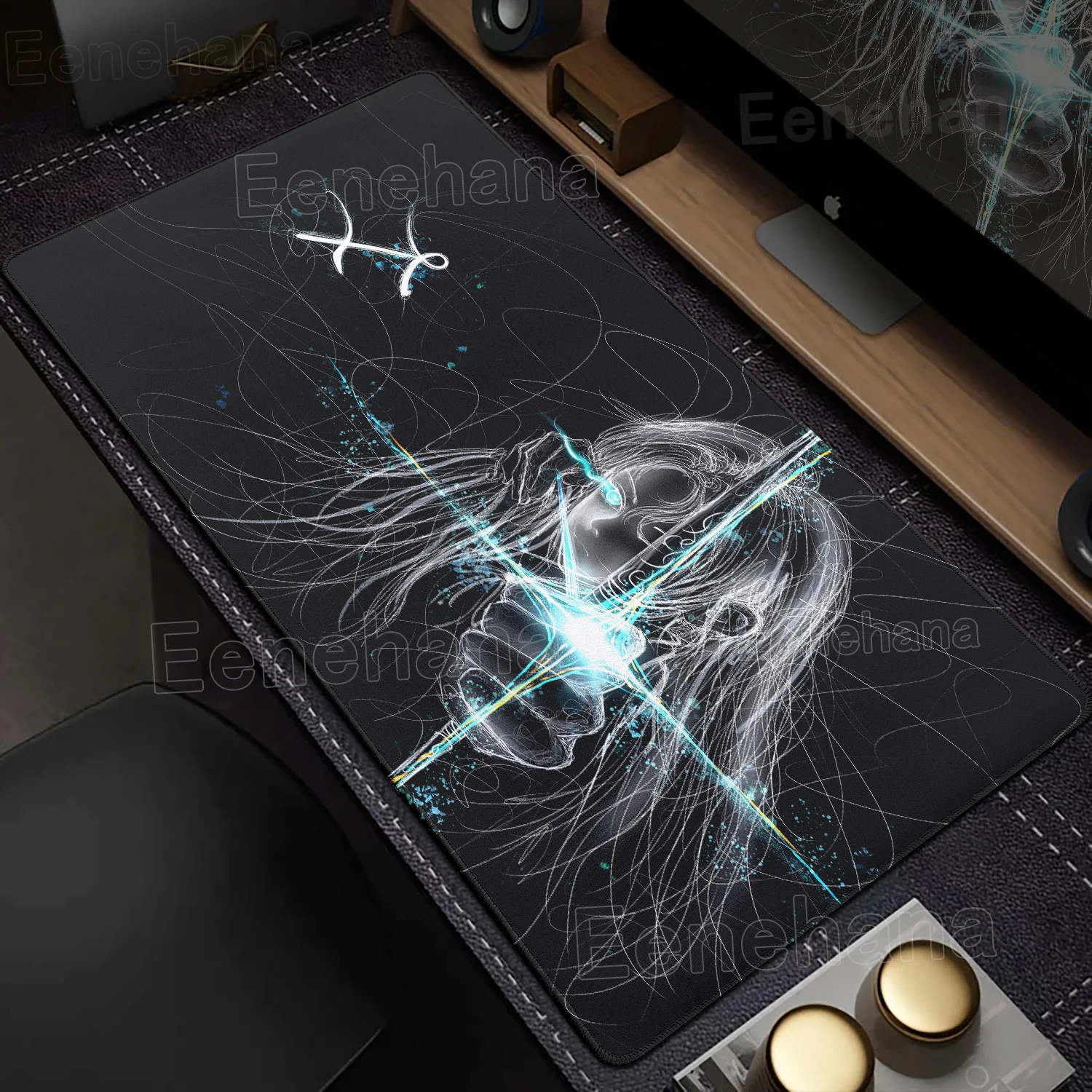 

The Twelve Zodiac Signs Mouse Pad Black Graffiti Lines Lager Computer PC Gamer XXL Non-slip Office Keyboard DeskPad Big for Gift