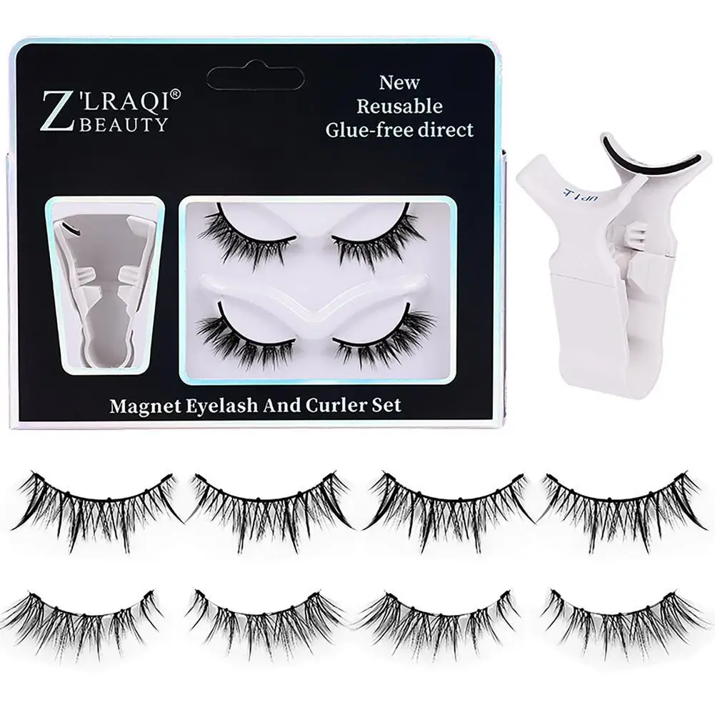 2 Pairs 3D Magnetic False Eyelashes Set Artificial Pen Tweezers Waterproof Reusable Eyelash Curler Makeup Tool for women