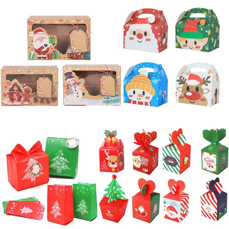 Merry Christmas Paper Gift Boxes Christmas Cookies Candy Pack Box Treat Bag Xmas new year party decorations for kids favors noel