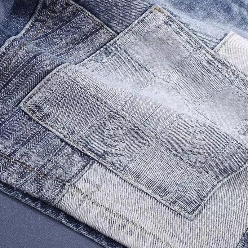 Street Fashion Men Jeans Summer Retro Blue Stretch Slim Fit Ripped Short Jeans Hombre Patched Designer Hip Hop Denim Shorts Men