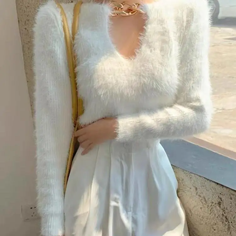 

Faionable Fairy ort Sve Top Bony Design Autumn Winter V-ne Sweater Sweet Sle 2024 Autumn Season Other Material Com...