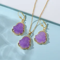 AAA Zircon Geometry Religion Buddha Pendant Necklace Earrings Women's New Design Jewelry Fashion Luxury Stainless Steel Chain