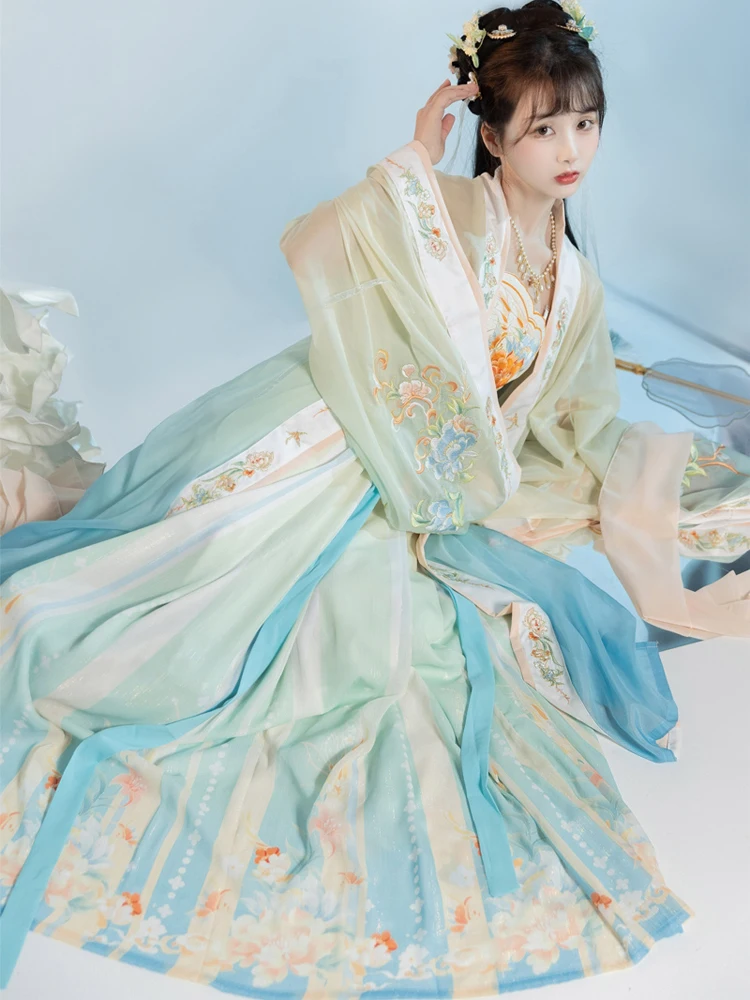 Starożytne Kimono Hanfu sukienki dynastii Tang haft w stylu chińskim tradycyjna impreza typu Cosplay wróżka jednoczęściowy strój Ru spódnica