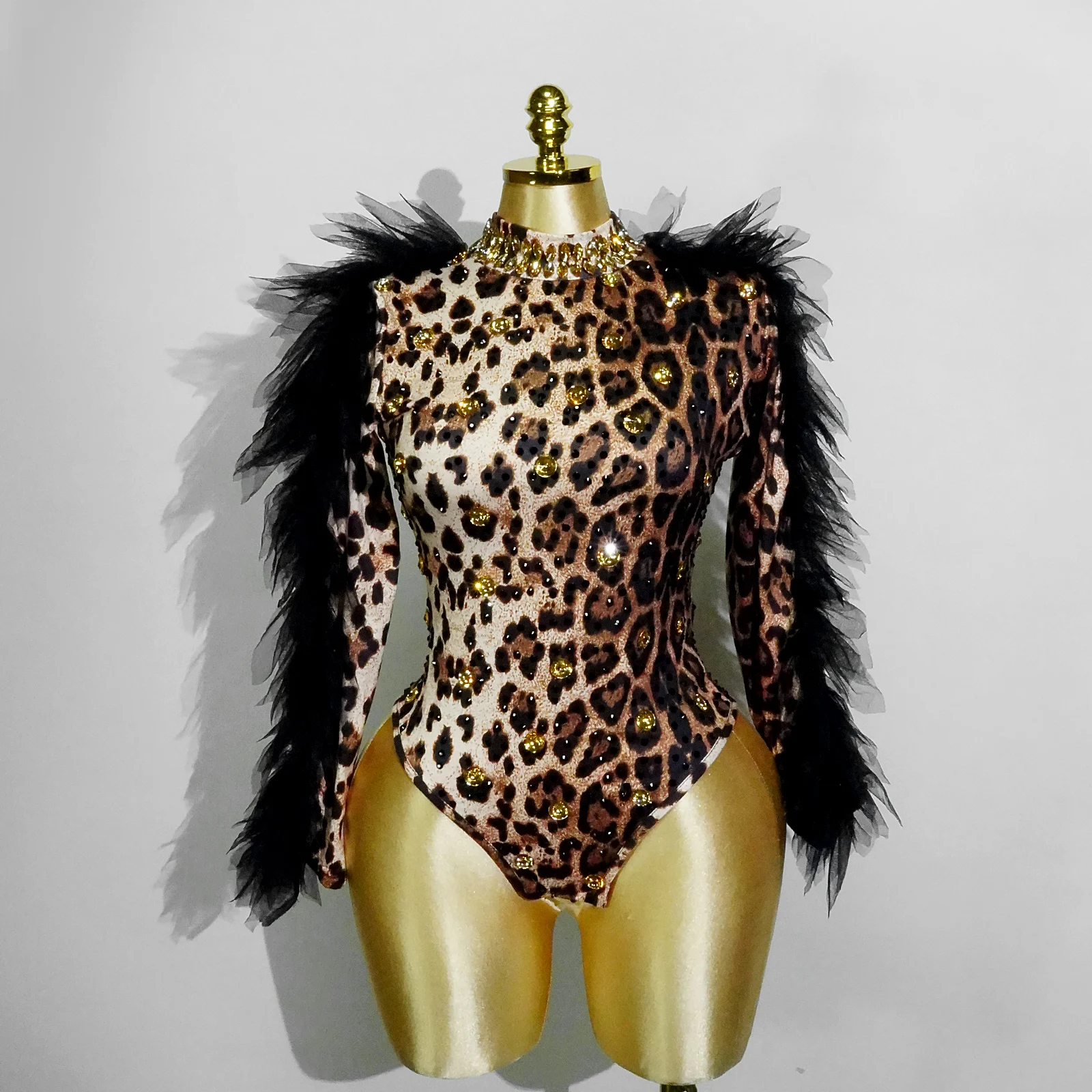 

Leopard Print Rhinestone Female Sexy Tight Jumpsuit Birthday Party Nightclub Club Dance Performance Pole Dance Drag Queencostume
