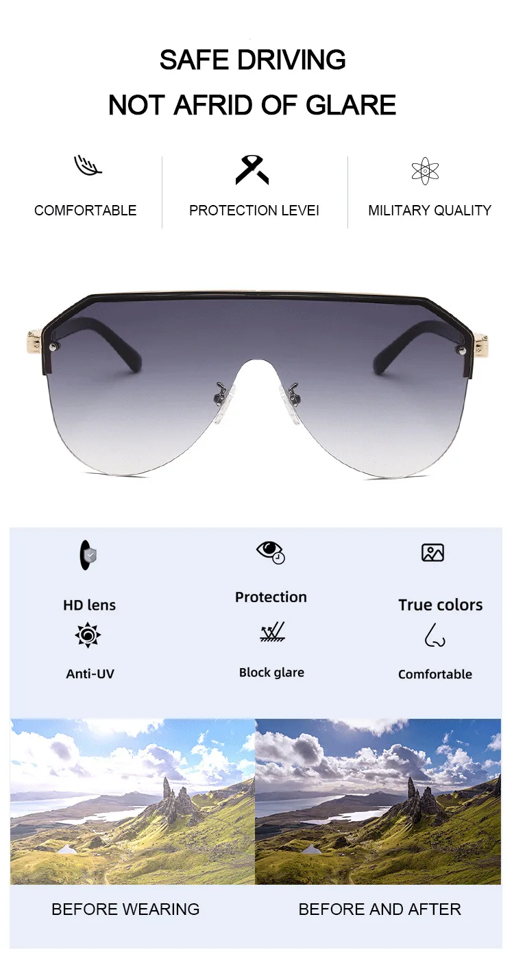 2021 New One-piece Lens One-piece Sunglasses Retro Fashion Sunglasses Trend Street Photography Sunglasses