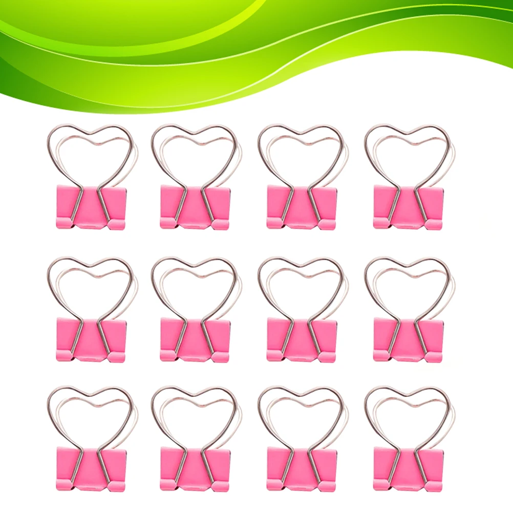 

12pcs Metal Mini Binder Clips Heart Shaped Handle Decorative Paper Clips For Notes Letter Office Home School Use Strong Clamping