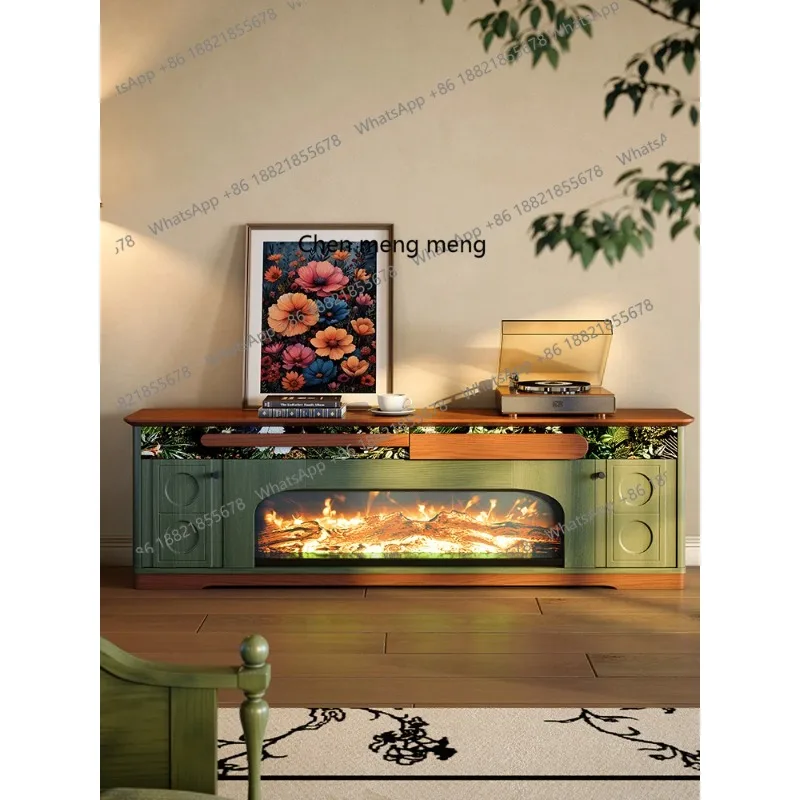 

RR French retro solid wood fireplace cabinet household American electronic simulation flame decorative TV cabinet