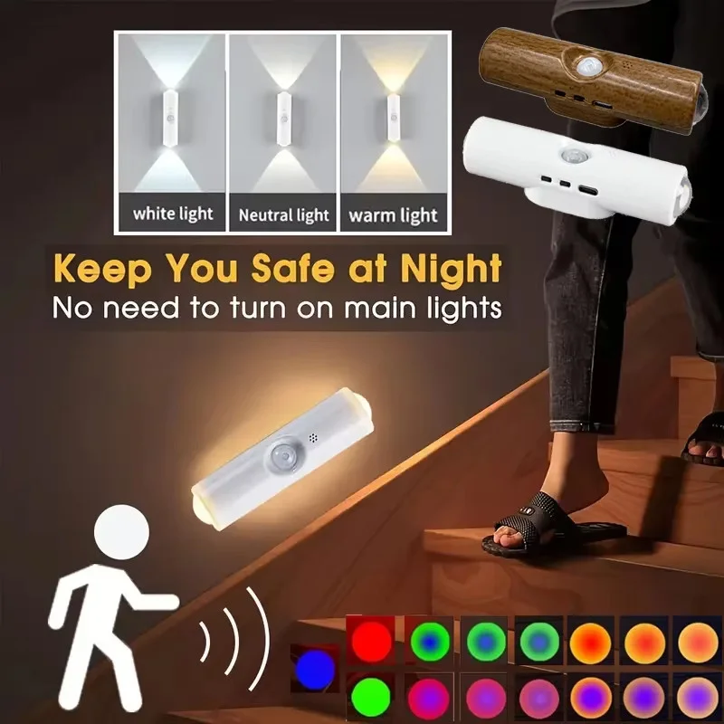 Smart RGB Gradient Night Light Magnetic Motion Sensor Rechargeable Wall Lamp for Bedroom Bathroom Closet Garden Home Decor image 3