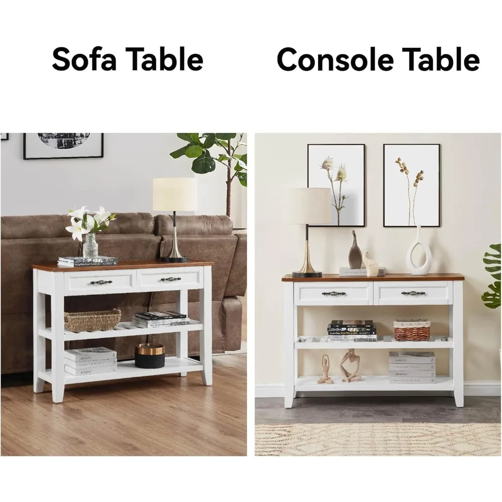 

Ретро-консольный столик с двумя открытыми полками, каркас из массива сосны, для гостиной