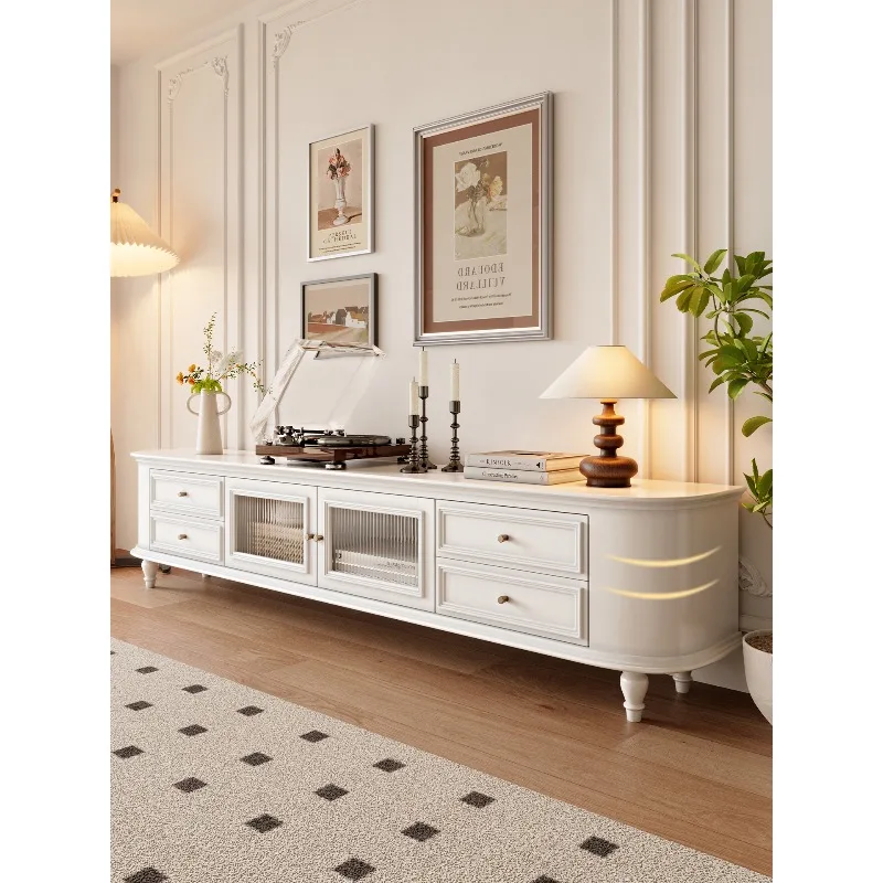 

Solid wood TV cabinet floor-to-ceiling American coffee table combination household 2025 new small apartment French TV cabinet
