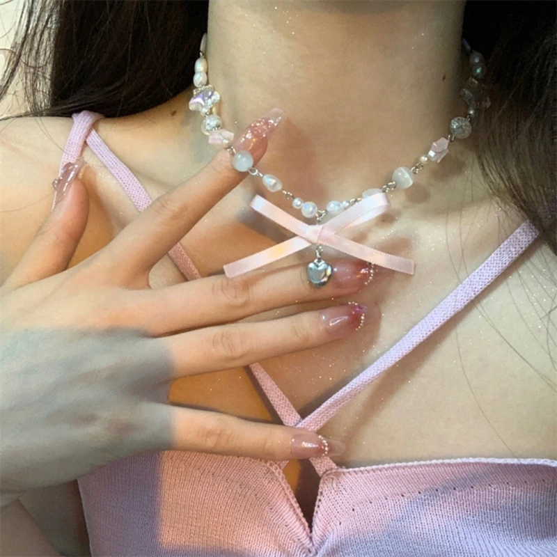 Love Heart Necklace Clavicle Chain Rhinestones Star Pendant Necklace For Women Punk Y2K Aesthetic Gothic Fashion Jewelry image 4