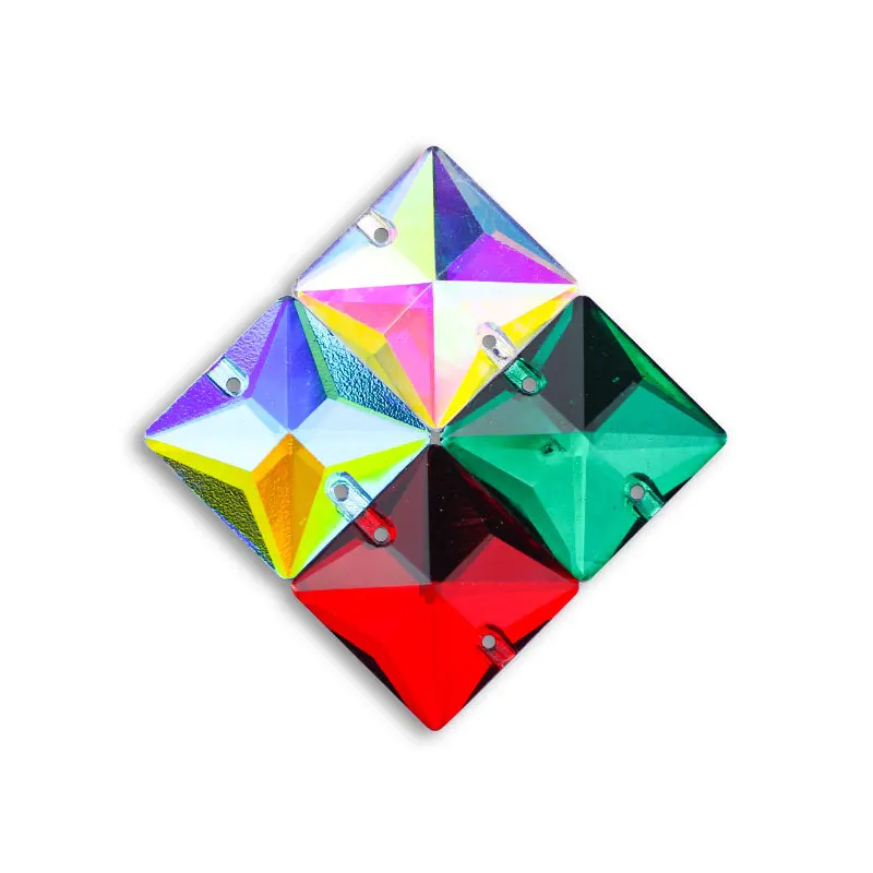 Square All Sizes Glass Crystal AB Rivoli Sewing Stones Flatback Sew on Rhinestones For Garment Clothes Bags