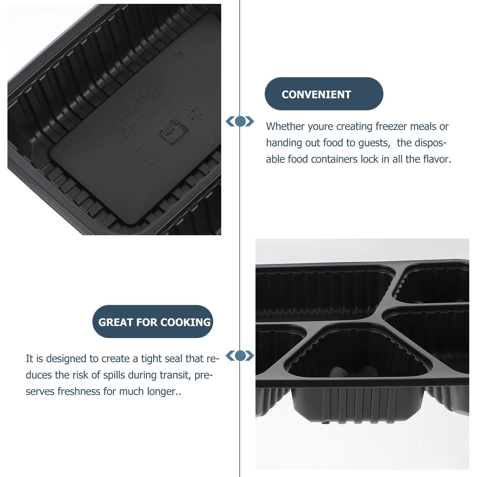 

30pcs Five Grid Meal Prep Containers Reusable Food Storage Box 5 Compartment Kitchen Black Microwave Safe Portion Control