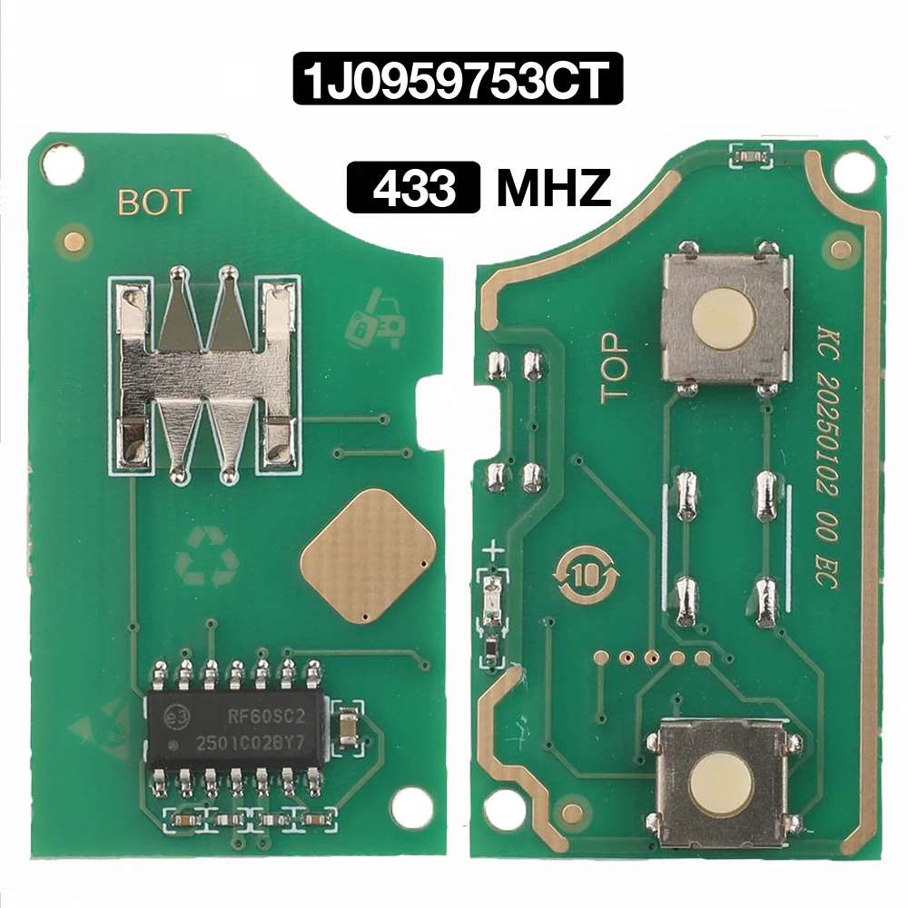 Jingyuqin Fernbedienung 434 MHZ ID48 Chip Transponder Auto Schlüssel Für VW MK4 Sitz Altea Alhambra Ibiza 1J 0959753 CT/DJ/1M 0959753 C 2B