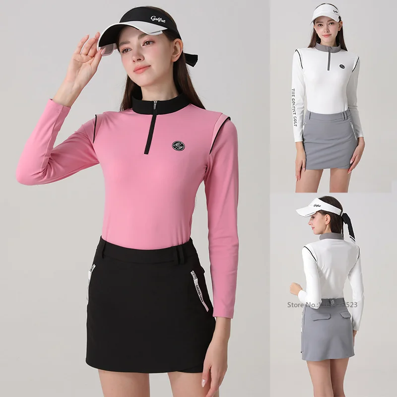 Golfist Golf Long-sleeve Top Women Slim Zipper Collar Polo Shirt Ladies Zip Pocket Short Skirt Fashion Sports Golf Pencil Skorts