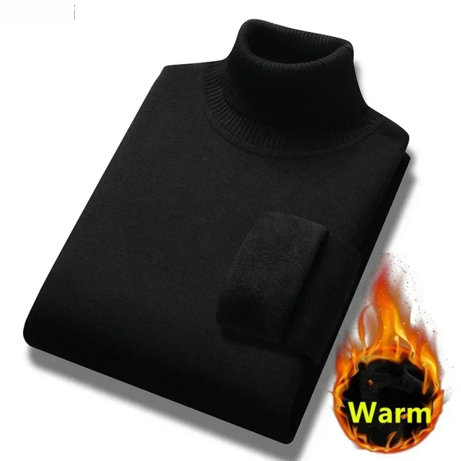 メンズ暖かいセータートップス秋冬カジュアルプルオーバートップスタートルネックセーターベルベット厚い固体スリムボトリングシャツ男性
