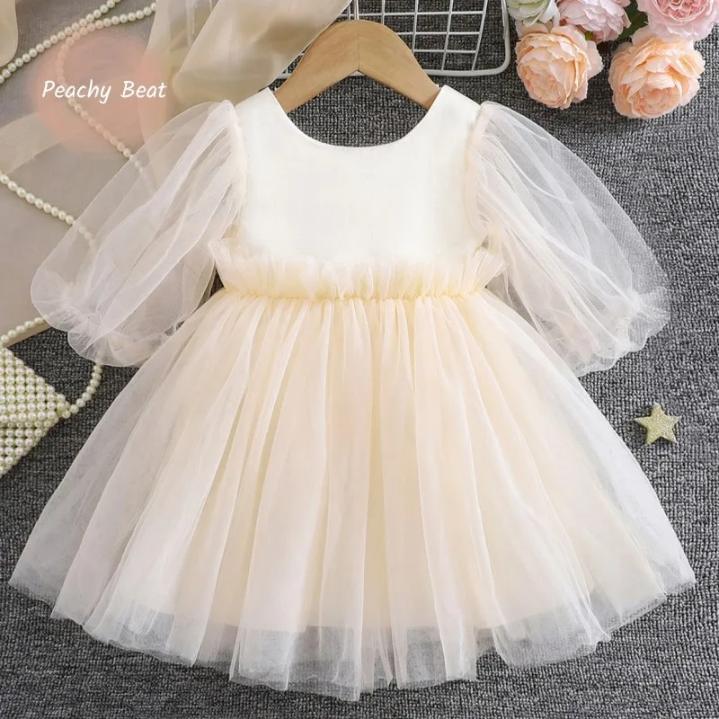 

Сетчатое платье-пачка принцессы для маленьких девочек, тюлевое платье с длинными рукавами для малышей, одежда для свадьбы, дня рождения, вечеринки, От 0 до 3 лет