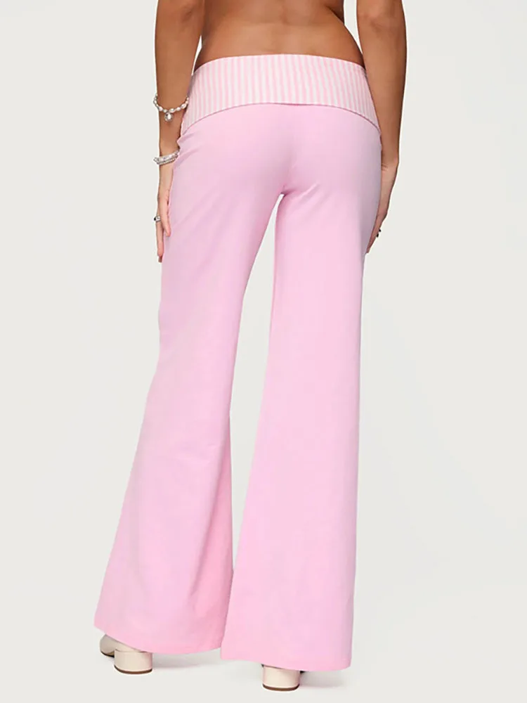 FANTOYE Gestreiften Patchwork Sexy Low Taille Frau Flare Hosen Winter Lose Hosen Streetwear Weibliche Casual Mode Breite Bein Hosen