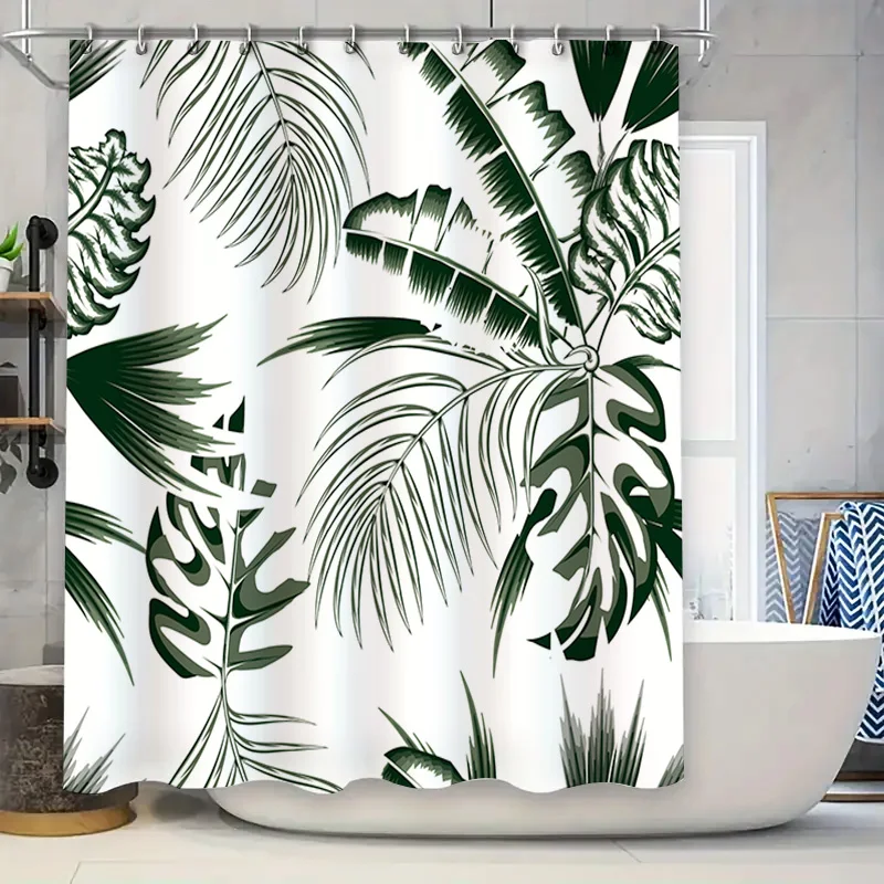 

Занавеска для душа с зеленой пальмой, тропический декор для ванной комнаты, водостойкий коврик для ванной, чехол в бело-зеленом цвете, размер: 7