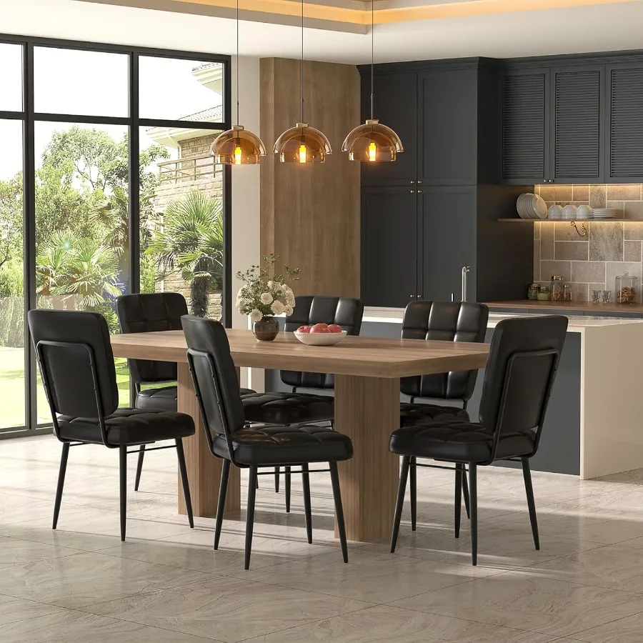 مجموعة كراسي تناول الطعام الجلدية مكونة من 4 كراسي مطبخ منجدة لغرفة الطعام مع مسند ظهر سميك عالي وأرجل معدنية في منتصف القرن #2