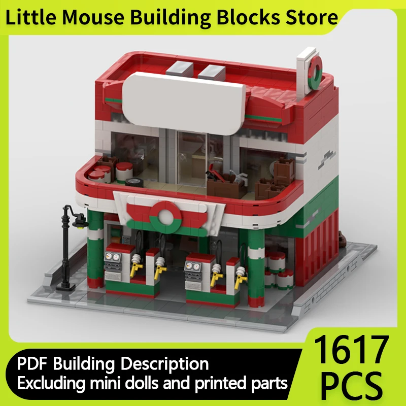 

City Street View Model MOC Building Bricks Gas Station And Car Store Modular Technology Gifts Holiday Assemble Children Toy Suit