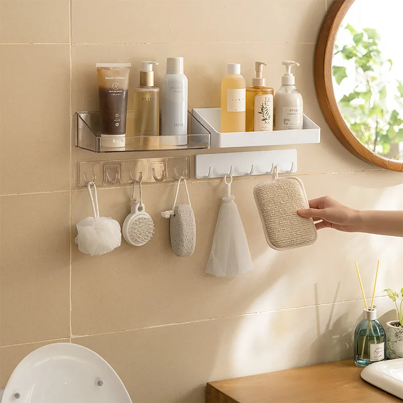 

Non perforated bathroom hook white continuous row wall storage corner adhesive strong bathroom towel five hook