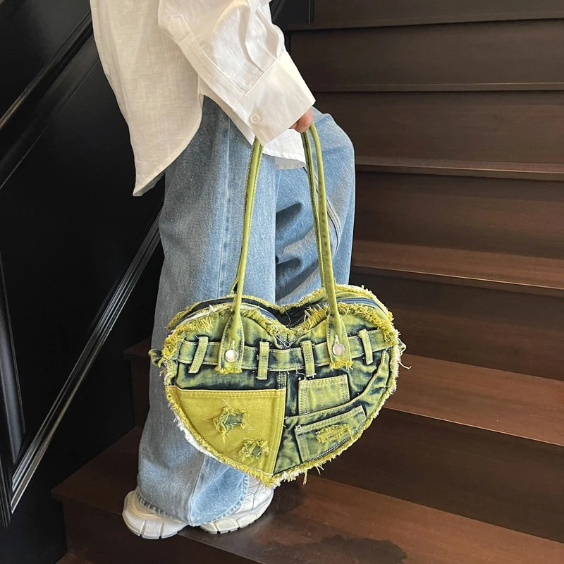 

Новая джинсовая женская сумка через плечо с острым сердцем, кошелек, асимметричная модная уникальная сумка через плечо, милые уличные сумки знаменитостей