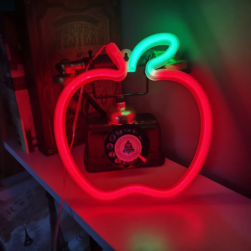 1/2pcs Modeling Light Apple LED Neon Sign USB/Battery Powered LED Light for Bedroom Room Decoration Gift Night Light Decoration