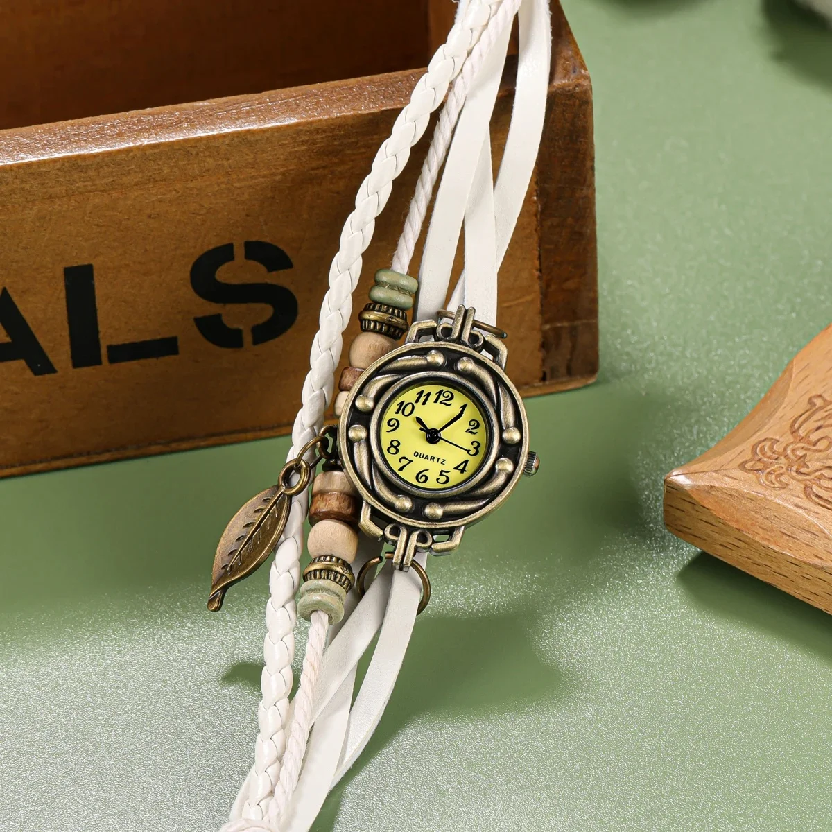 Разноцветные женские кожаные винтажные кварцевые часы-браслет, наручные часы, подарок в виде листа