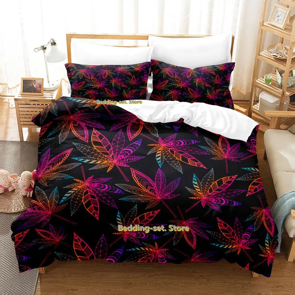 2025 Weed Cannabis Marijuana Bedding Set Cartoon Anime three-piece set Adult Kid Bedroom Duvetcover Sets Kawaii colcha de verano