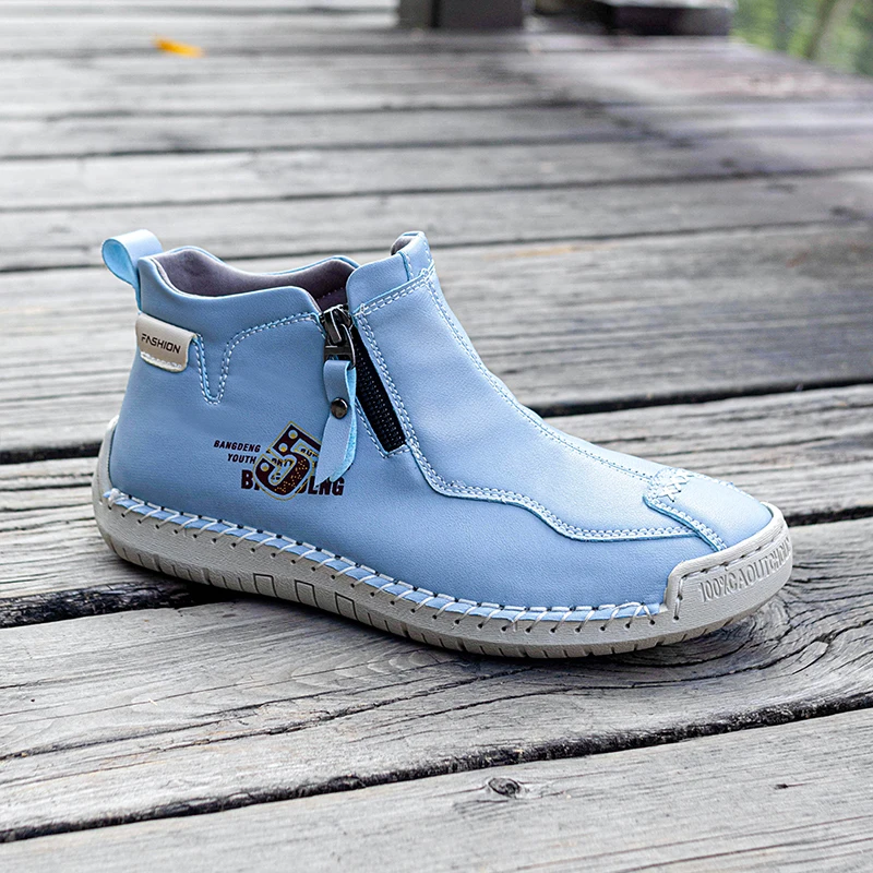 

Womens Walking Shoes 2025 New Lightweight Casual High Top Boots Retro Leather Anti Slip Flat Comfortable Loafers for Men