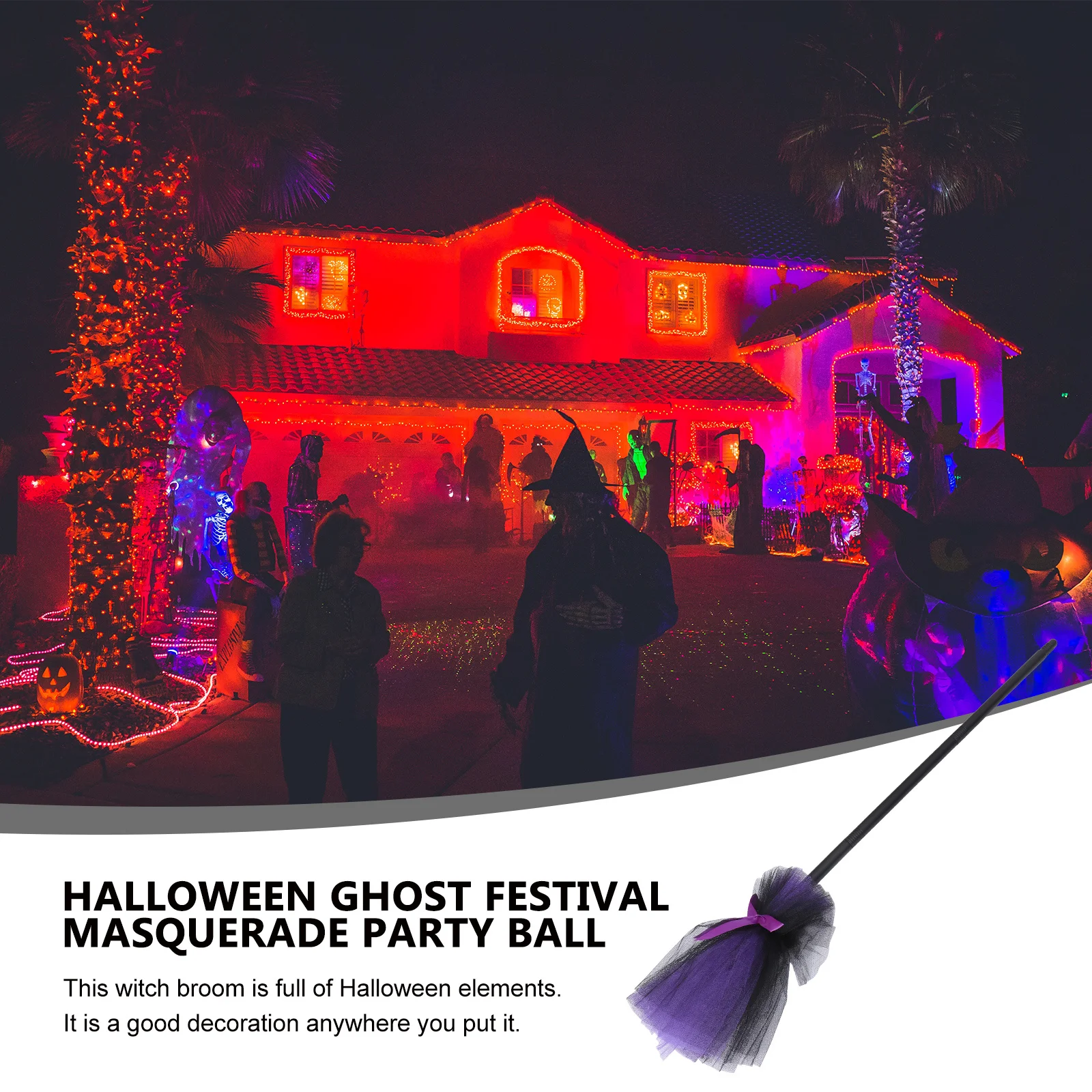 

1pc Halloween Witch Broom Ornament Decor Party Prop Costume Show Item Durable Besom For Halloween Decoration Performance Gift