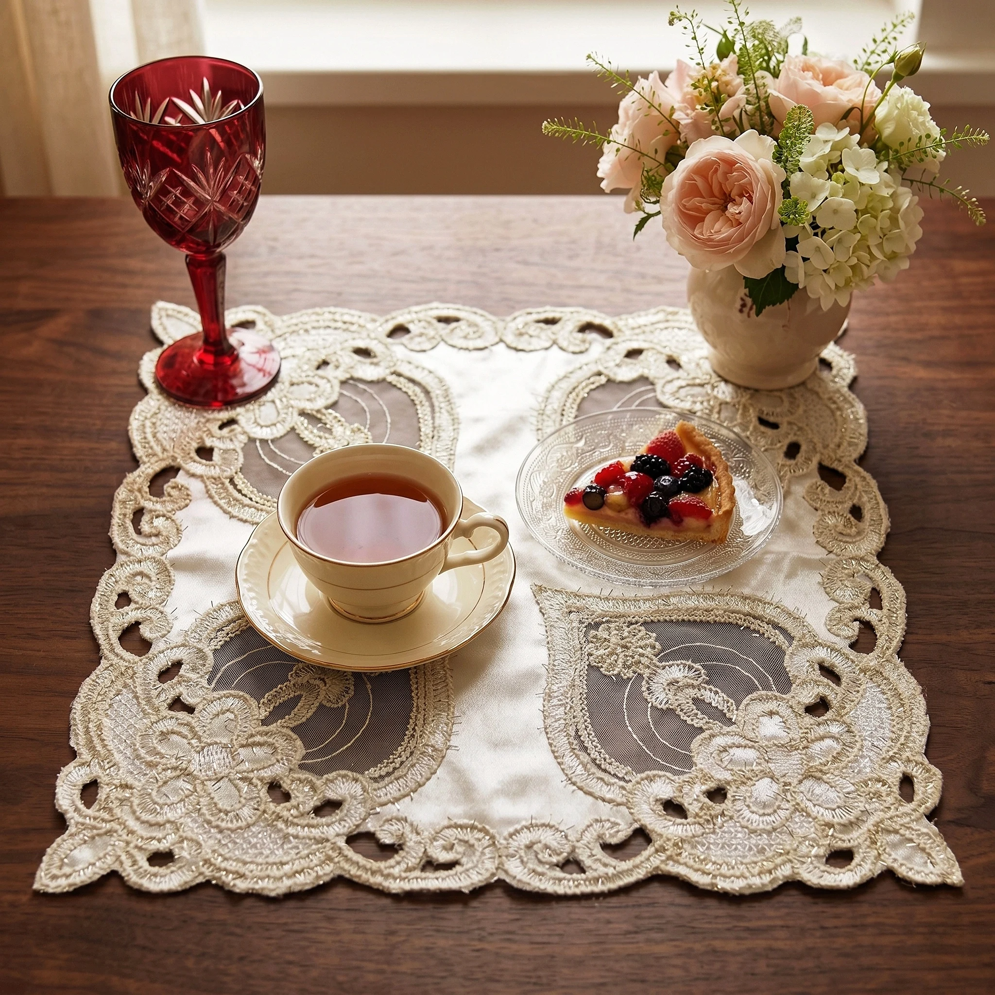 Placemat Set Of 4 Jacquard Lace Mat Individual Tablecloth Air Conditioner Dust Cover Sweet Table Accessories Spring Decorations