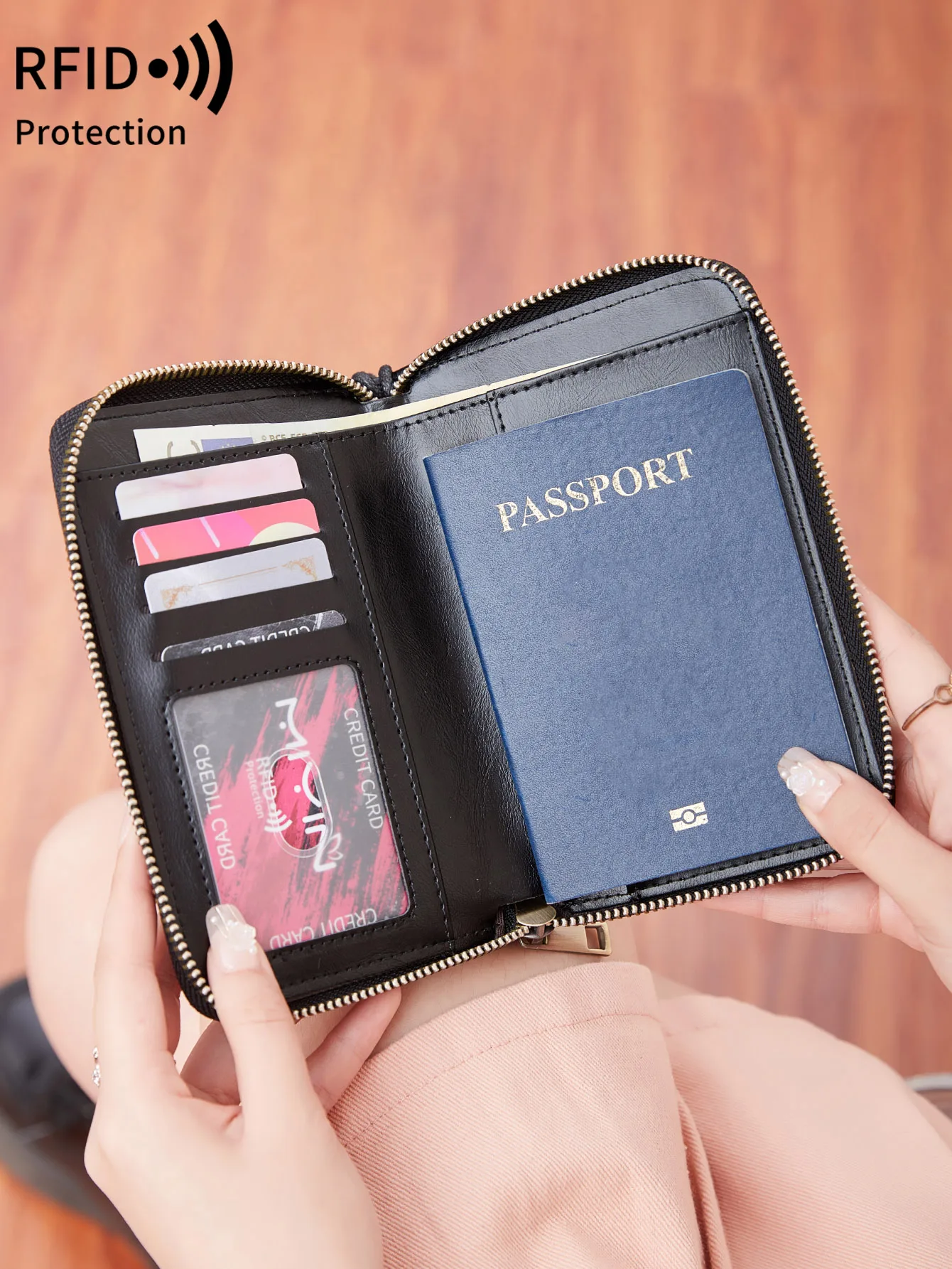 RFID Retro Business Passport Clip Fashionable Multi functionalPULeather Travel Accessories Passport Clip Wallet for Men andWomen