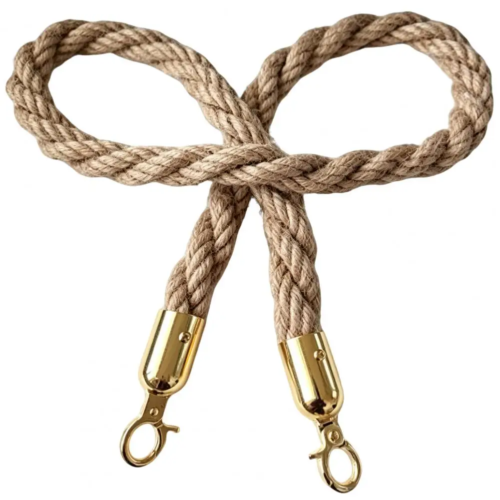1/1.5/2M Natural Braided Jute Rope, Heavy Duty Woven Twine Rope for Crafts Queue Barrier Rope with Metal Hooks