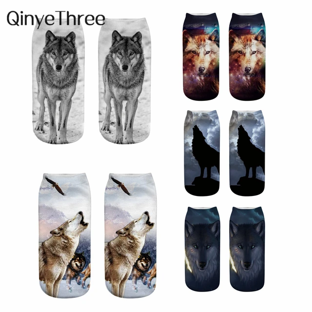 Seria Wild Wolf unisex Sox damskie śmieszne kreskówki zwierzęce śliczne skarpetki z nadrukiem 3D gorąca moda Punk Gothic Club Sokken