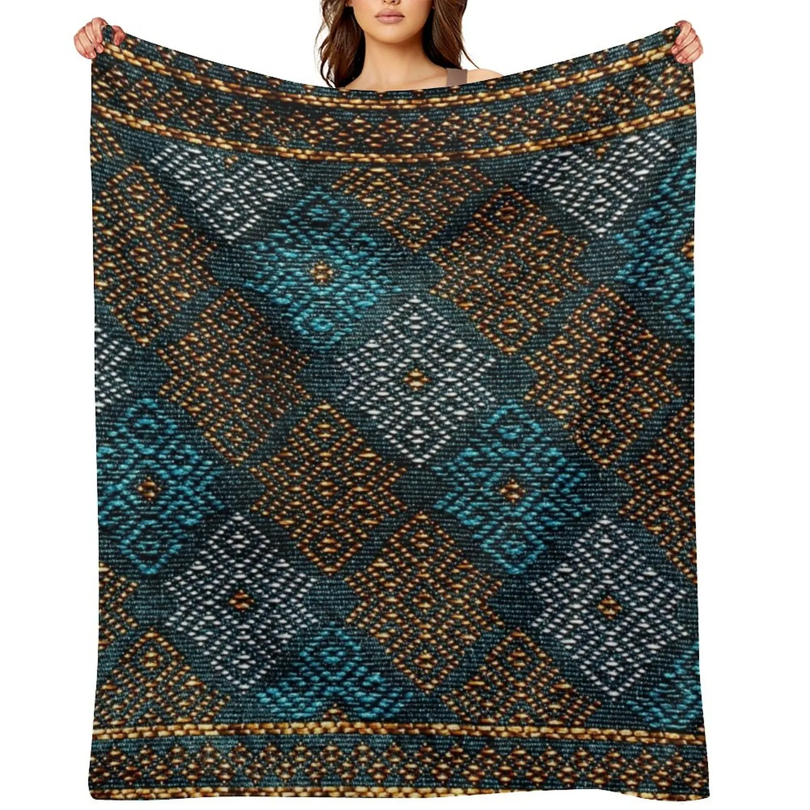 

Thai Silk - Blue Gold Thai silkworms Throw Blanket Moving Furrys Summer decorative Blankets