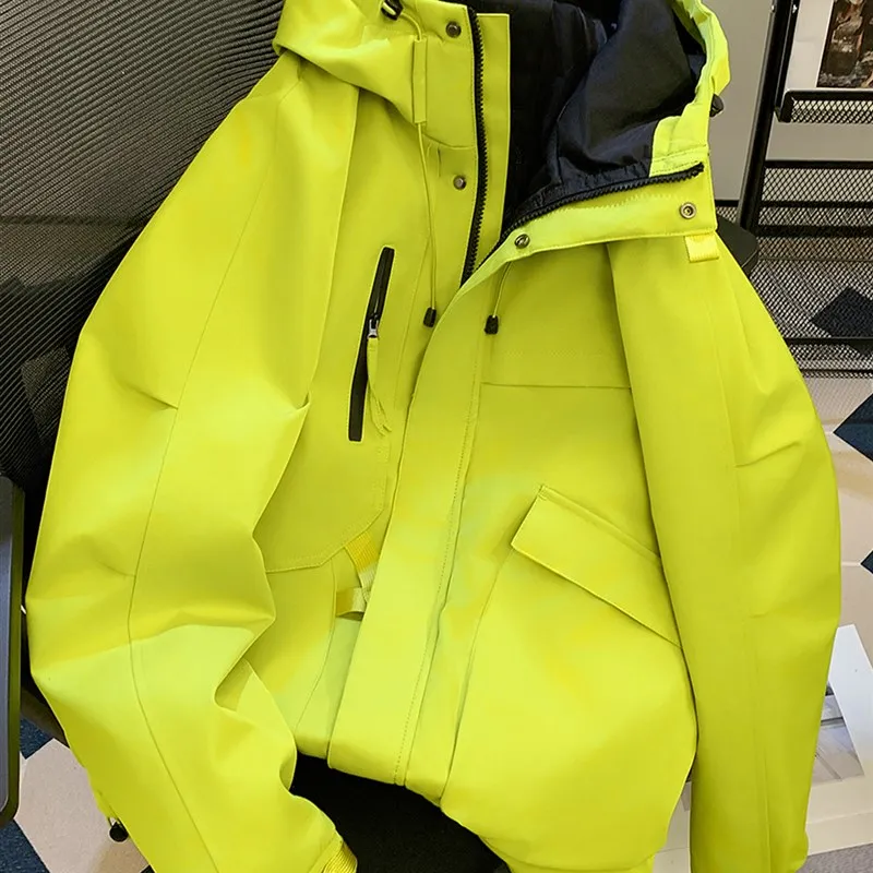 

Men's Winter Thiened down Cotton Jaet Hooded Workwear Windproof Warm Youth Faion Long Sve Regular Fit Pure Color