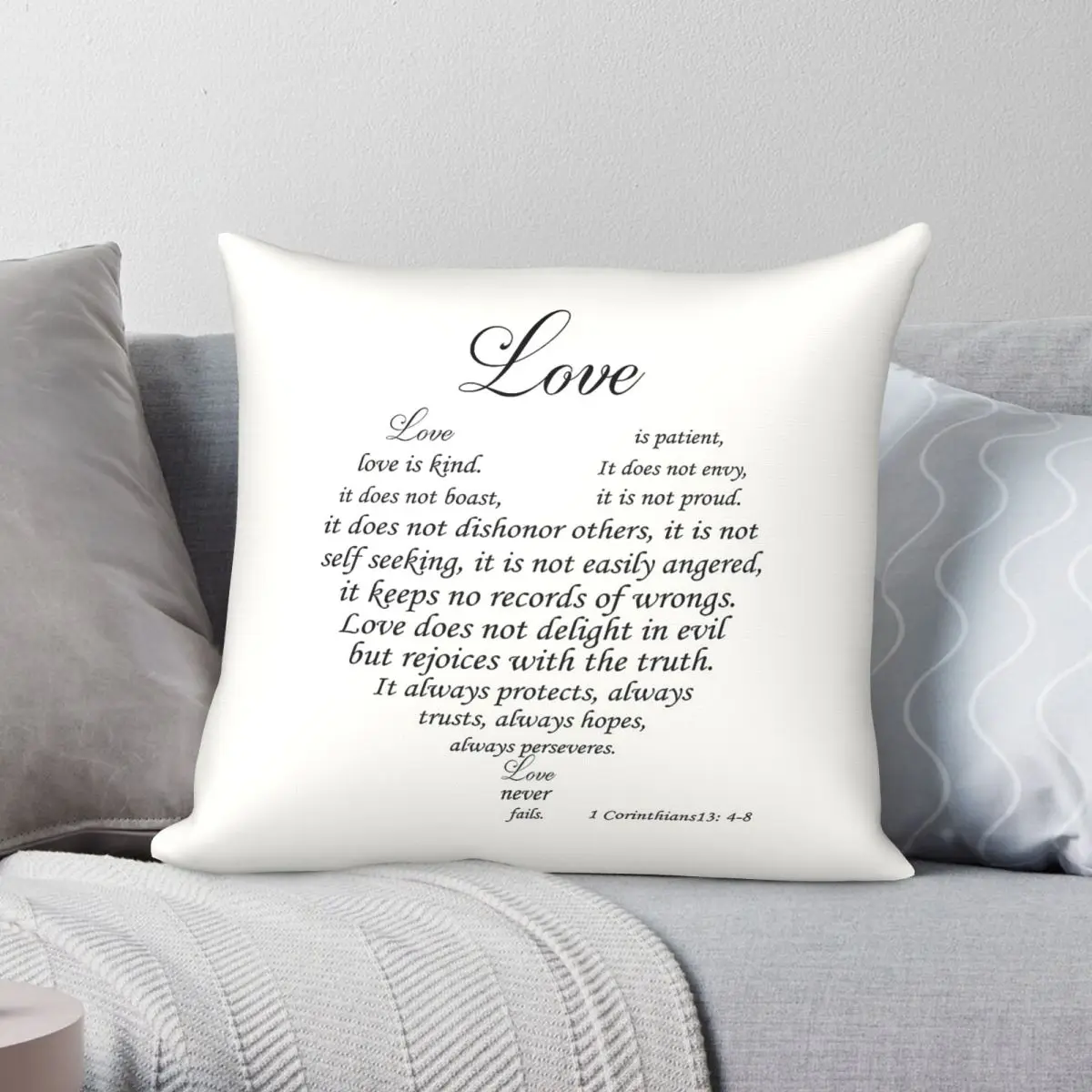 Corinthians Love Bible Verse Pillowcase Polyester Linen Velvet Pattern Zip Decorative Throw Pillow Case Room Cushion Case