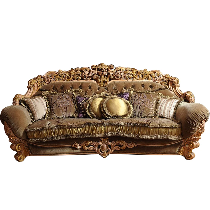 

European sofa French all-solid wood carved fabric sofa high-end luxury villa living room large apartment sofa combination