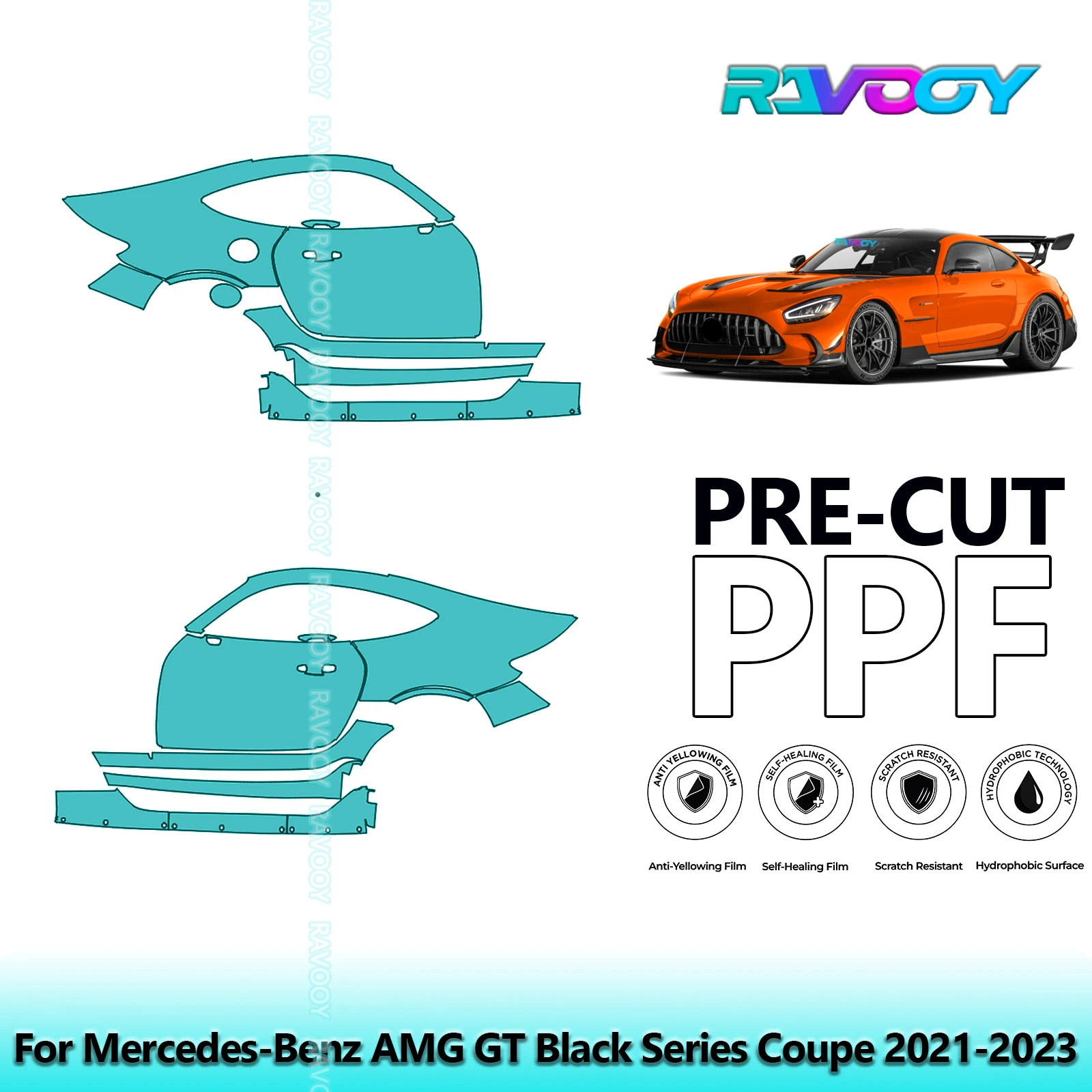 

For Mercedes-Benz AMG GT Black Series Coupe 2021-2023 8.5mil Pre-Cut PPF Door & A/B Pillar Kit TPU Paint Protection Film Set