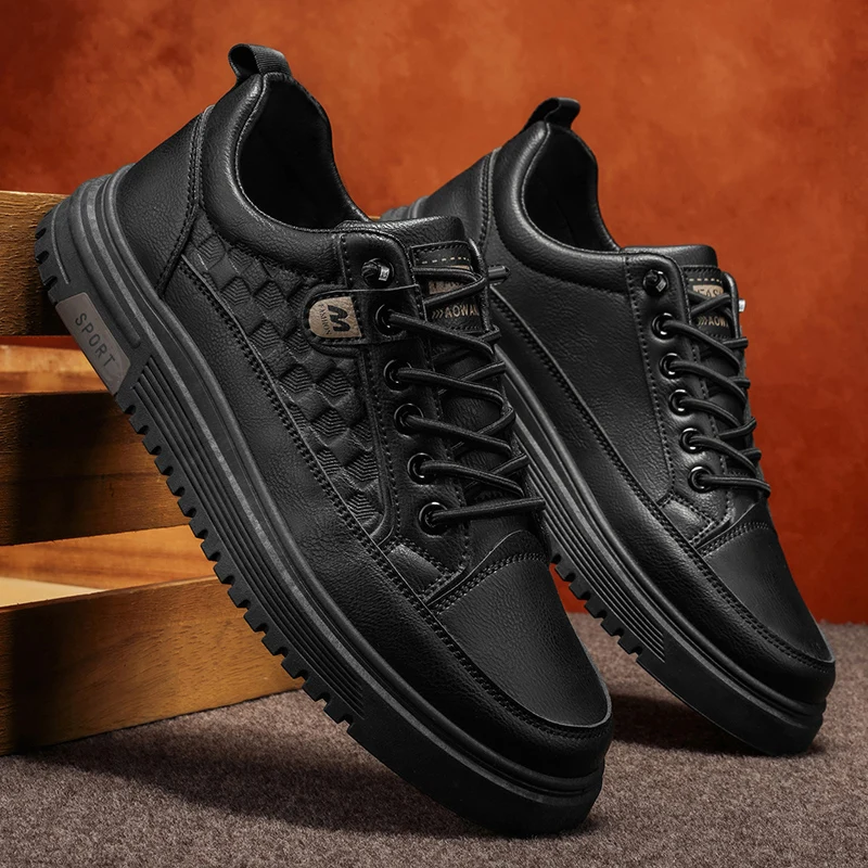 

Мужская кожаная повседневная обувь, модные модные кроссовки для скейтбординга, удобные лоферы без шнуровки