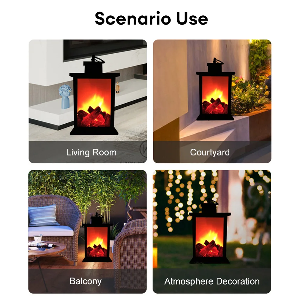 Christmas 3D Decorative Fake Fireplace Lantern Flame Lamp Creative LED Flame Night Light for Living Home Christmas Decoration