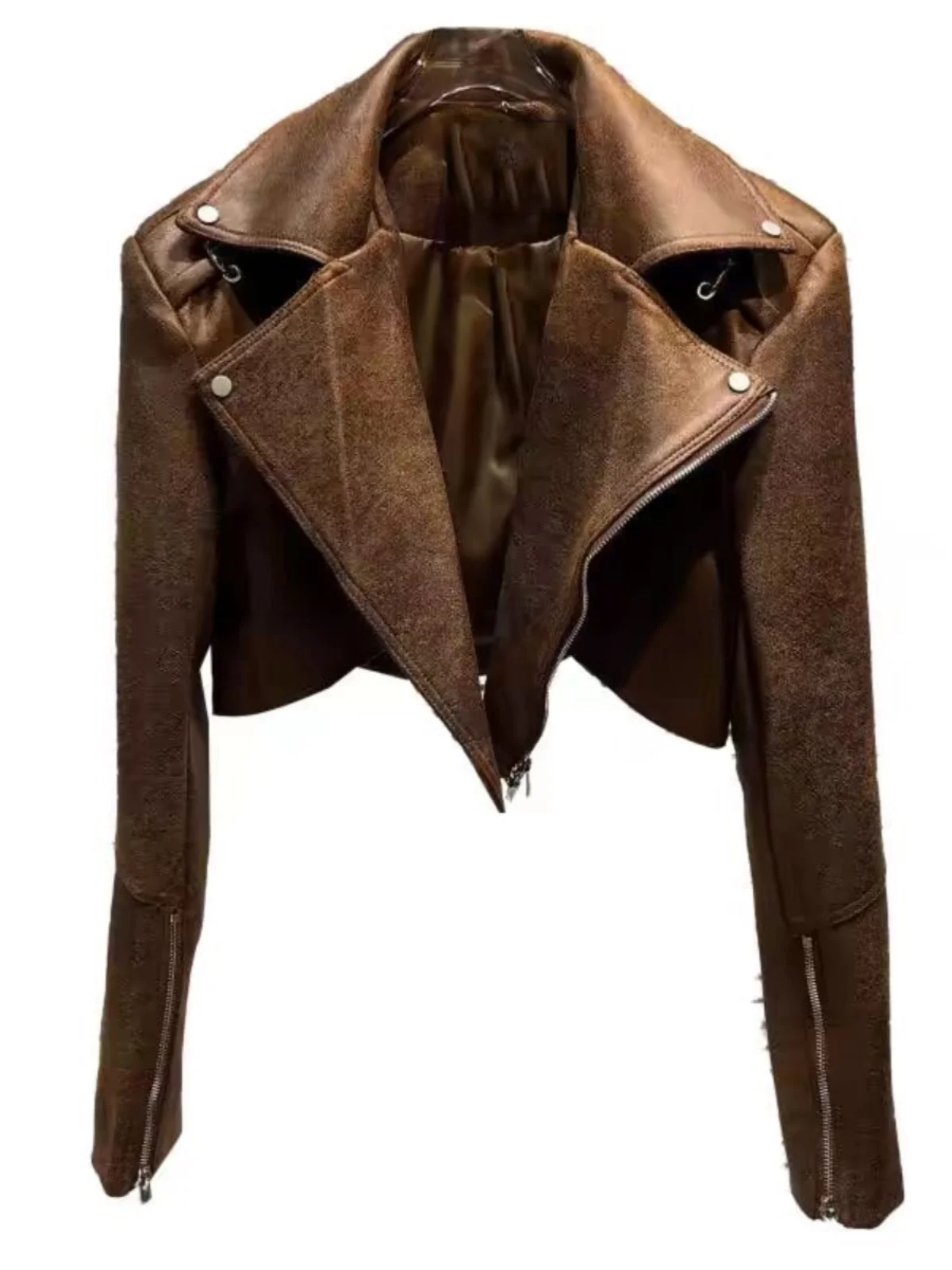 Jaqueta de Couro Sli Ort para Mulheres, Nova Moda, Cor Caramelo, Design Moderno, Roupas de Motocicleta, Casual para o Dia a Dia, Couro PU