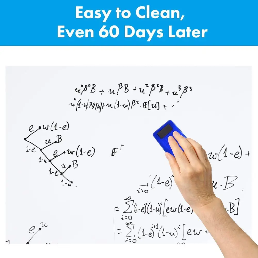 ورق جدران سبورة بيضاء مغناطيسي جاف مقاس 48 × 94 بوصة مع لاصق وأقلام تحديد وممحاة ومغناطيس #5